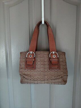 Coach F12310 Brown Signature Jacquard Shoulder Tote Bag